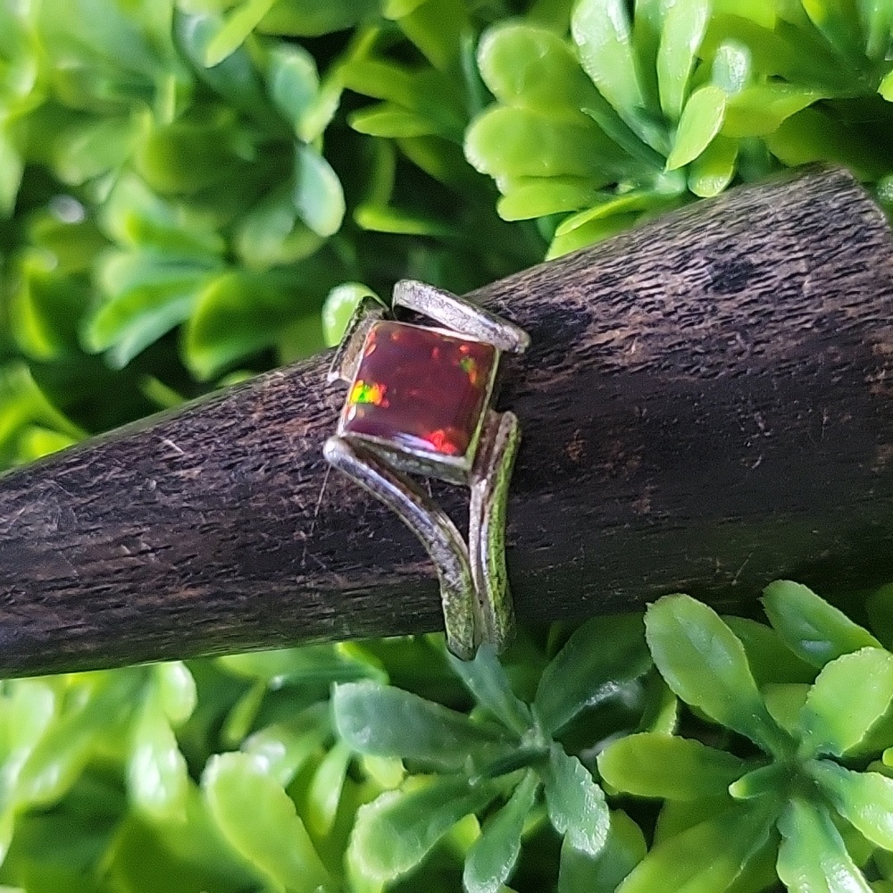 Ted Ott Sterling Silver & Red Pink Speckle Jewel Ring Mid Century Modern Vintage - Picture 3 of 17